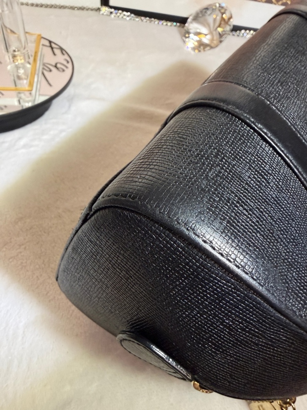 MCM Vintage Black Leather Boston Satchel Barrel Bag Made in Korea Authentic - Picture 9 of 17